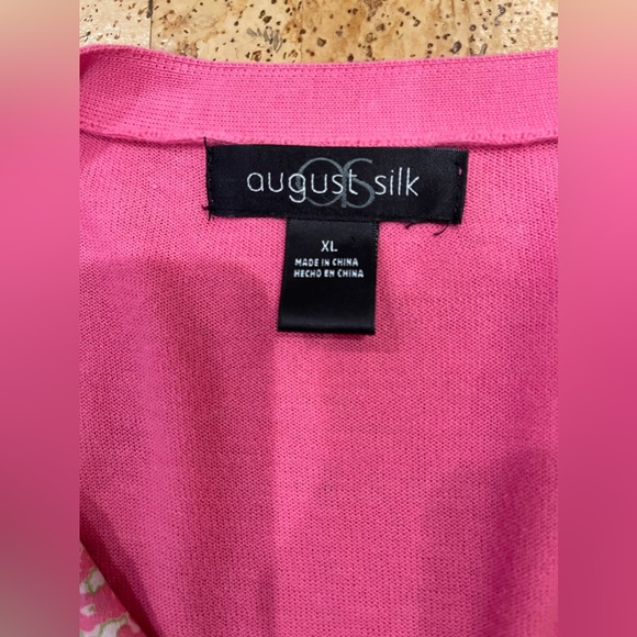 Think Spring ! August Silk Cardigan Attached Shell Floral Pink Green Size L - Picture 10 of 14